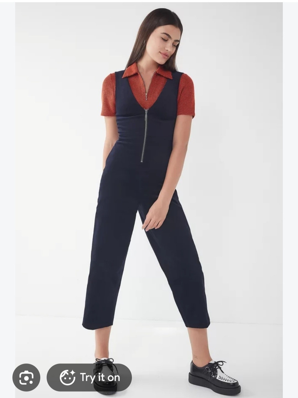 BDG Urban Outfitters Navy Zip-Front Sleeveless Jumpsuit Cotton. Size Small